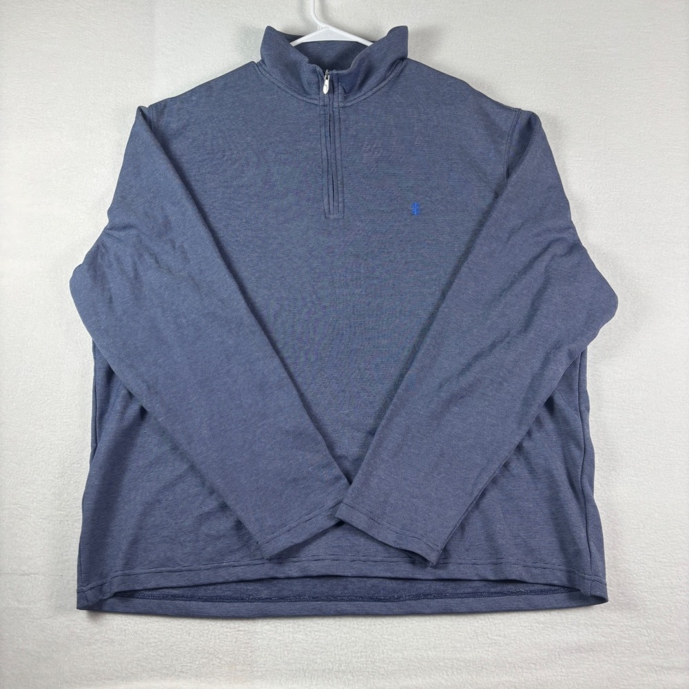 IZOD Mens XXL Blue Micro Stripe Quarter Zip Pullover Sweater Mock Neck Long Sl